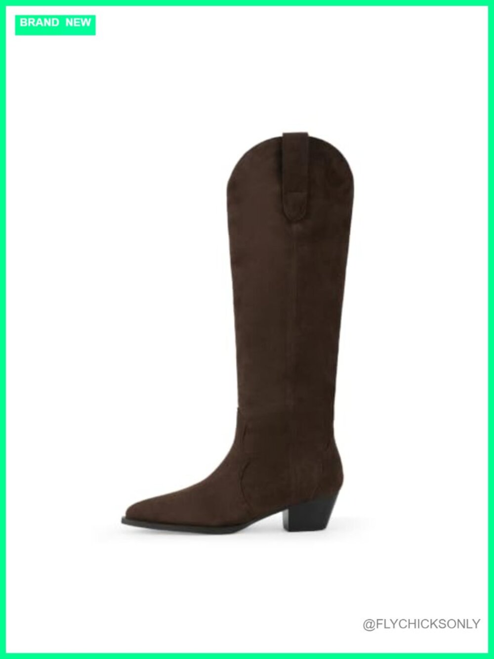 Faux Suede Cowboy Knee High Boots Pointed Toe Chunky Heel Pull On